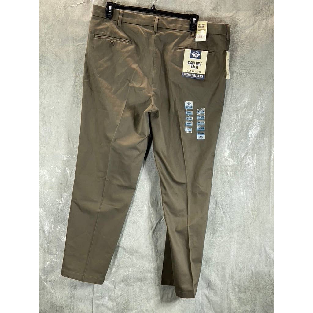 DOCKERS Men's Brown Signature Khaki Classic-Fit Straight Stretch Pants SZ 42X30