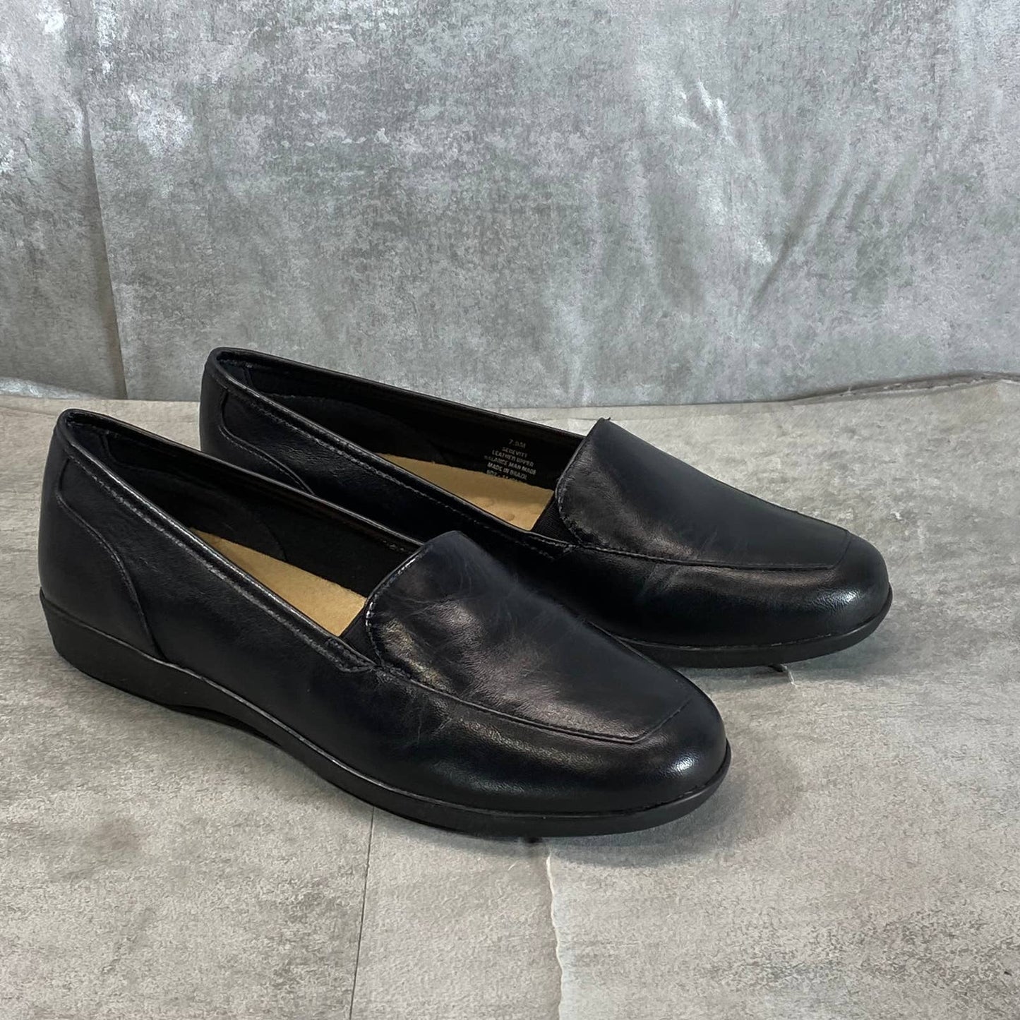 EASY SPIRIT Women's Black Leather Devitt Round-Toe Slip-On Loafer Flats SZ 7.5