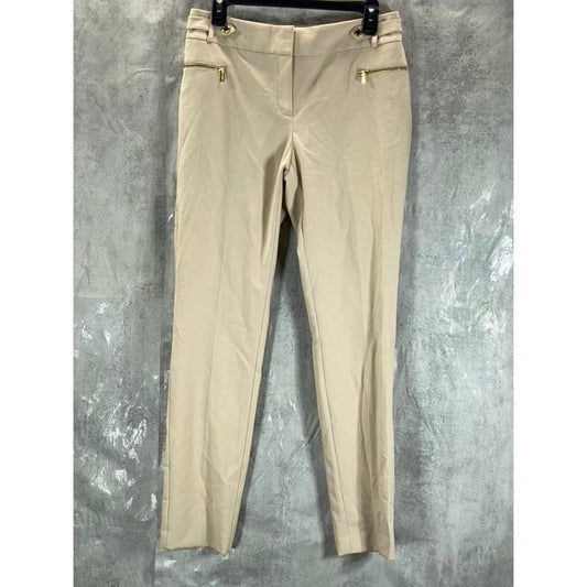 CALVIN KLEIN Women's Latte Zip-Pocket Mid-Rise Straight-Leg Pants SZ 4