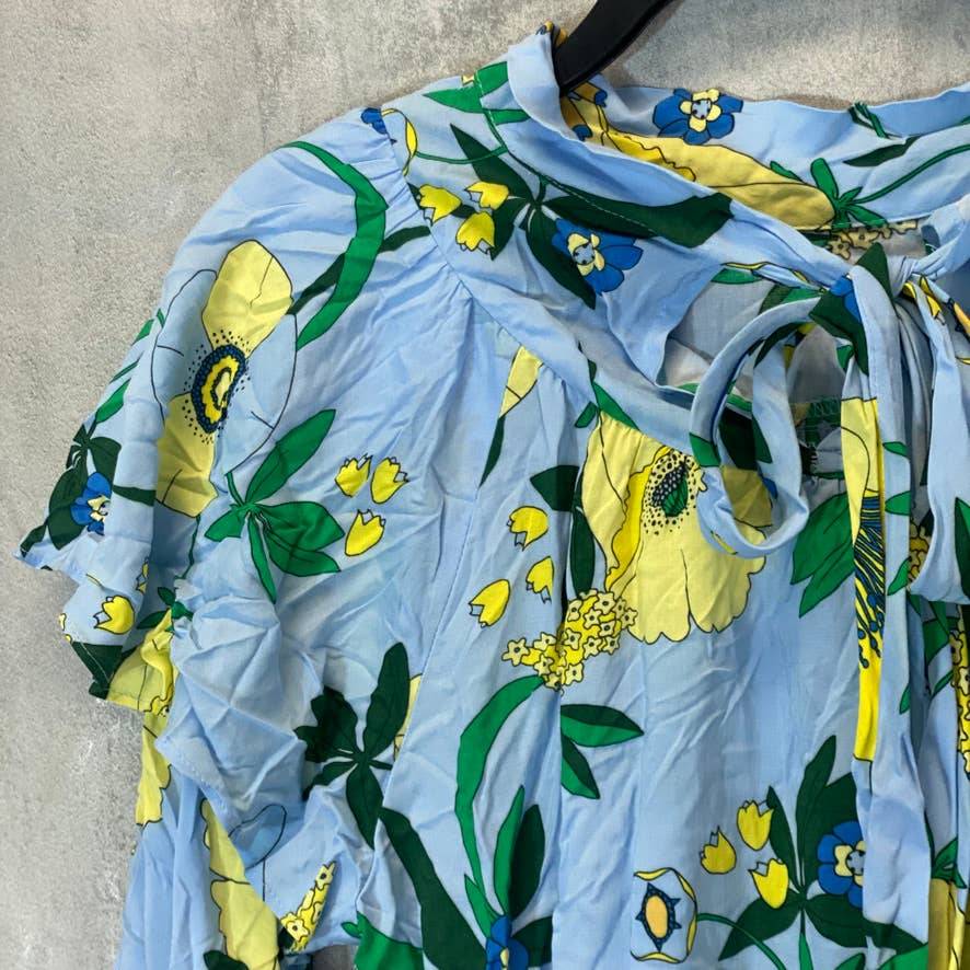 INC INTERNATIONAL CONCEPTS Women's Mabel Bouquet Printed Mock Neck Ruffled Top SZ S