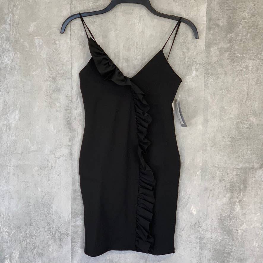 MISSGUIDED Solid Black Strappy Frill Detail Sleeveless Bodycon Mini Dress SZ 4