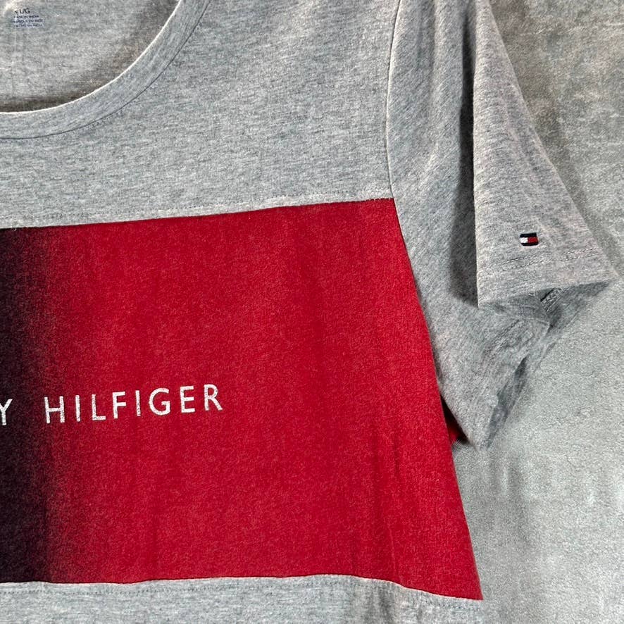 TOMMY HILFIGER Women's Grey Heather Crewneck Ombre Flag Graphic T-Shirt SZ L