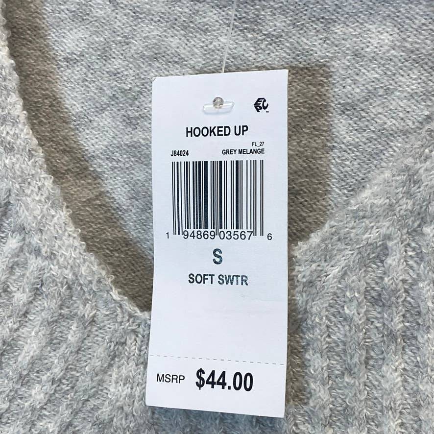 HOOKED UP Women's Grey Melange V-Neck Cutout Ribbed Soft Pullover Sweater SZ S