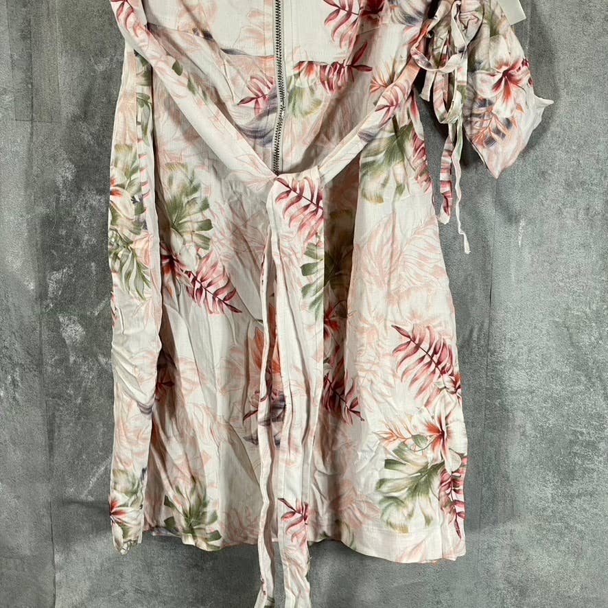 GUESS Women's Beach Tropical Print Tristan Zip-Front Cutout-Back Belted Dress