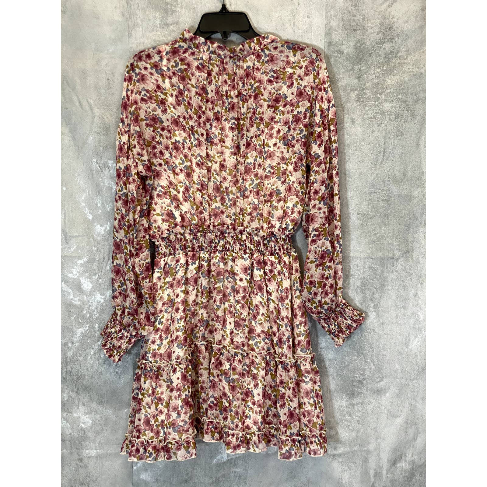 VICI COLLECTION Women's Natural Multi Floral Long Sleeve Smocked Mini Dress SZ M