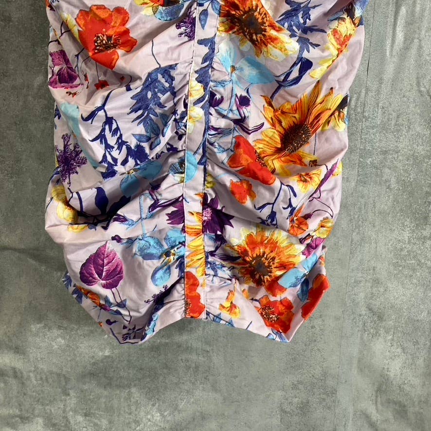 GUESS Women's Lilac Multi Floral V-Neck Ruched Bodycon Mini Sheath Dress SZ 2