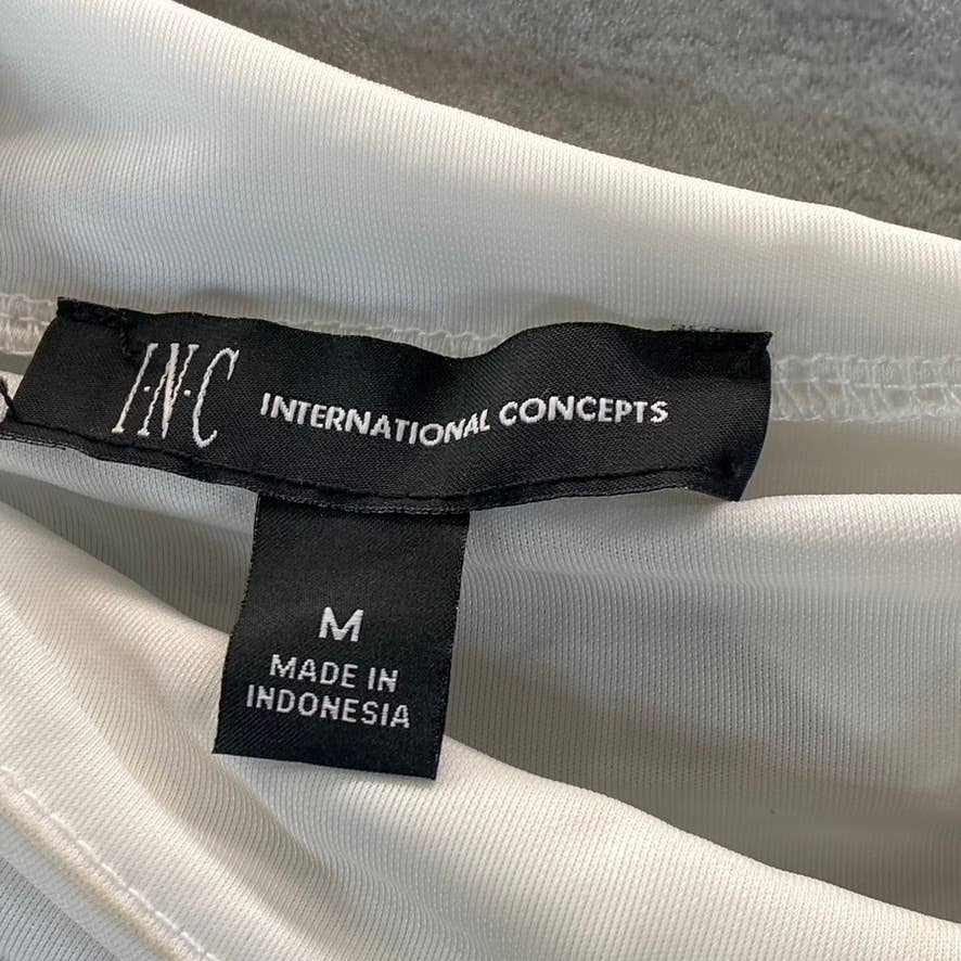 INC INTERNATIONAL CONCEPTS Women's Washed White Button-Trim Puff-Sleeve Top SZ M