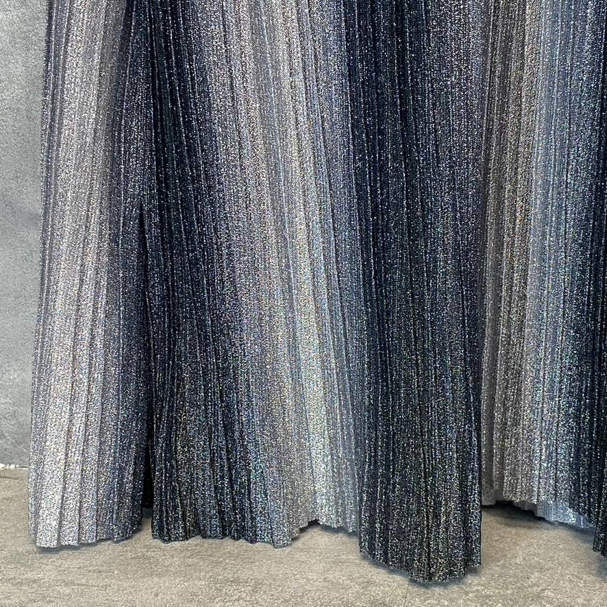 VINCE CAMUTO Women's Gunmetal Metallic Stripe Deep V-Neck Sleeveless Gown SZ 4