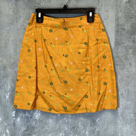 ABOUND Women's Orange Asterisk Floral Print Back Zip Linen Blend Mini Skirt SZ XXS