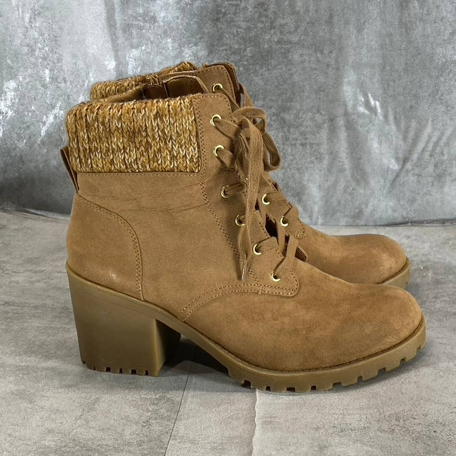 SUN+STONE Women's Chestnut Romina Lug-Sole Block-Heel Lace-Up Hiker Booties SZ10