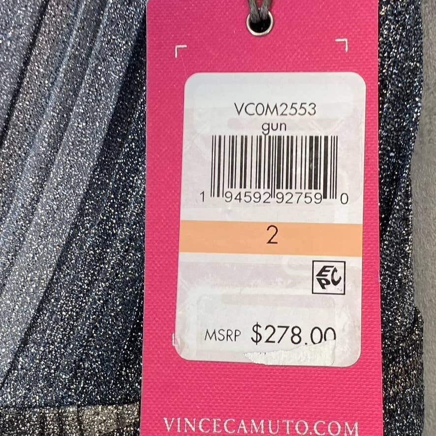 VINCE CAMUTO Women's Gunmetal Metallic Stripe Deep V-Neck Sleeveless Gown SZ 2