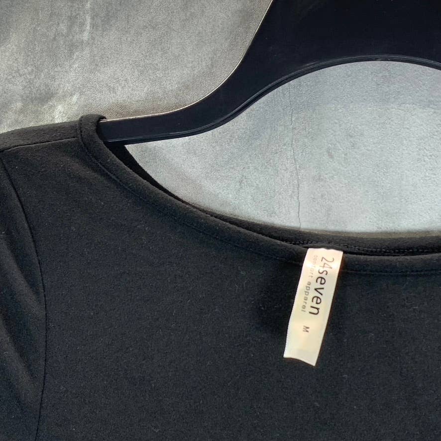 24SEVEN COMFORT APPAREL Women's Black Short Sleeve Pocket Detail Midi Dress SZ M