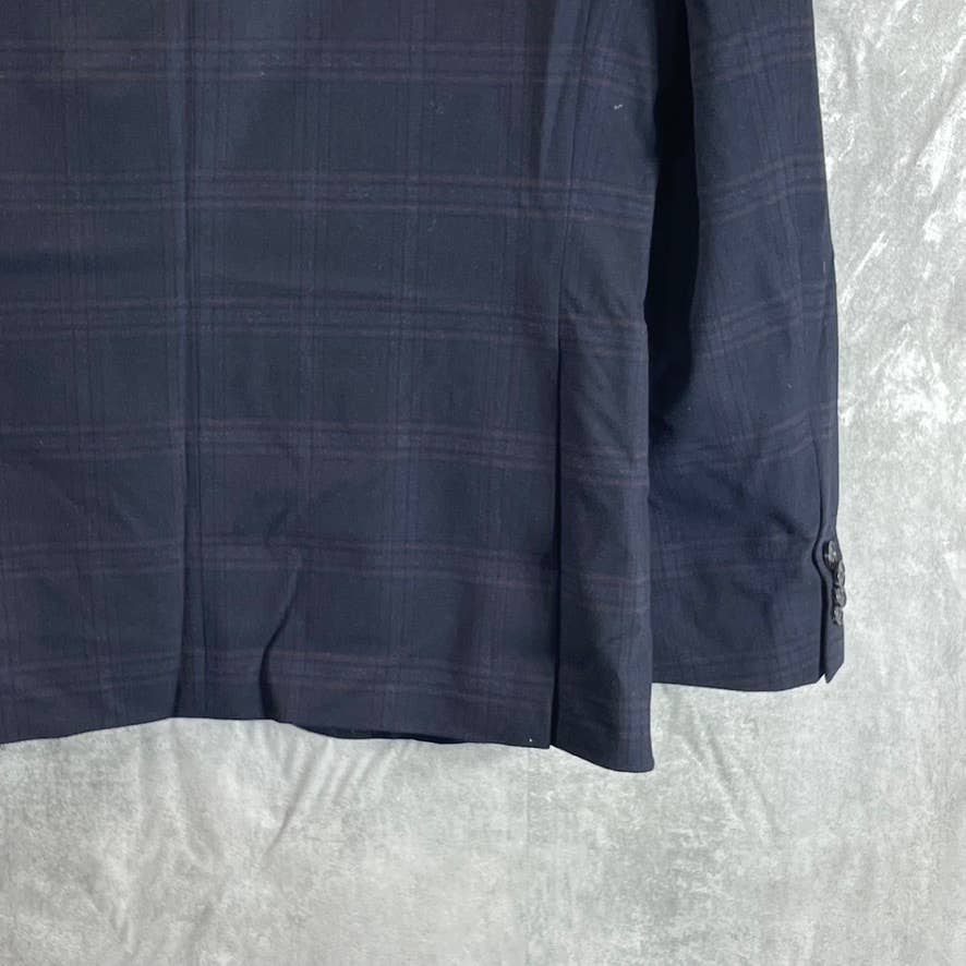 TOMMY HILFIGER Men's Short Navy-Burgundy Plaid Modern-Fit Two-Button Blazer