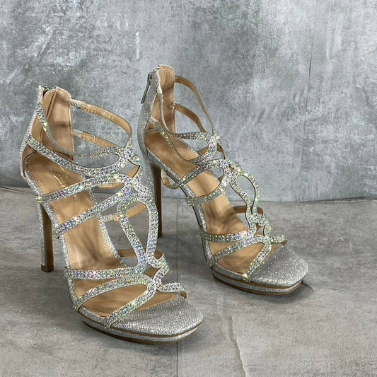 THALIA SODI Women's Silver Rhinestone Remini Strappy Evening Sandals SZ 8