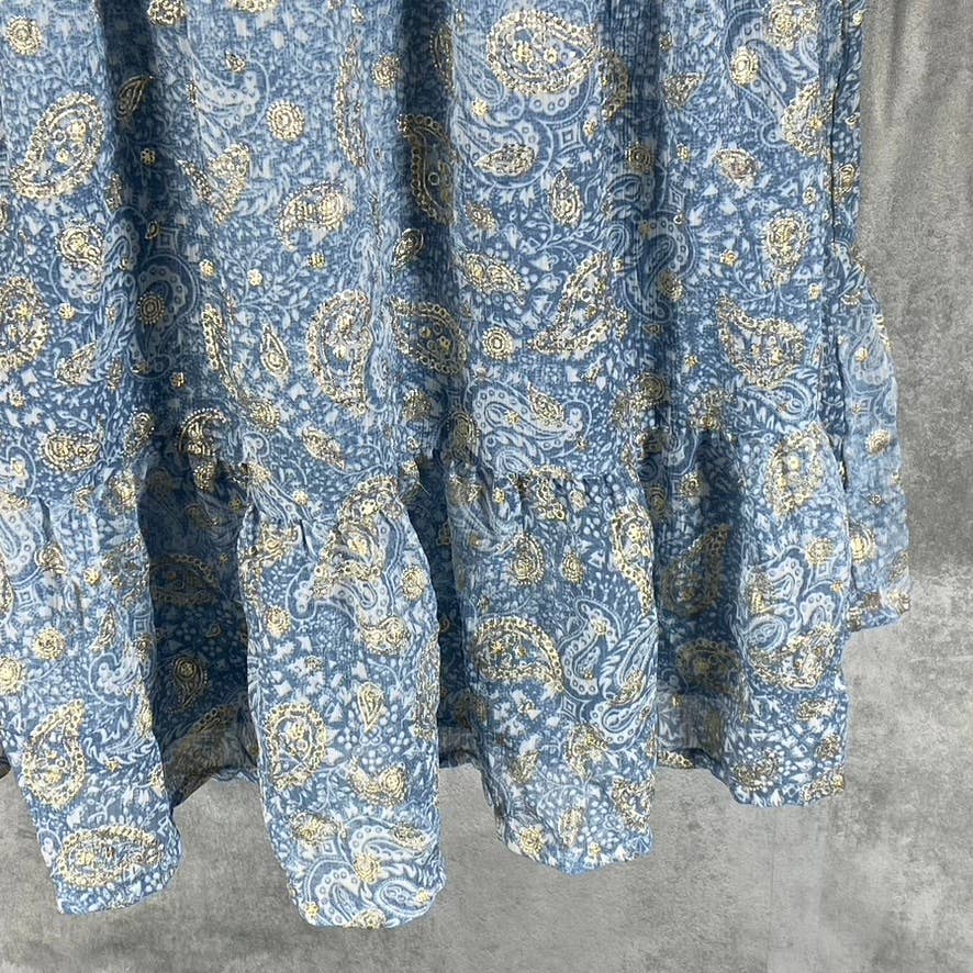 MICHAEL MICHAEL KORS Women's Petite Chambray Paisley Smocked Ruffle Dress SZ P/M