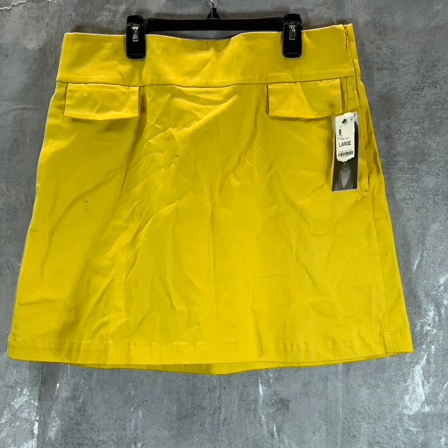 INC X ADE SAMUEL Women's Fresh Lemon Flap-Pocket Elastic Waist Sateen Skirt SZ L