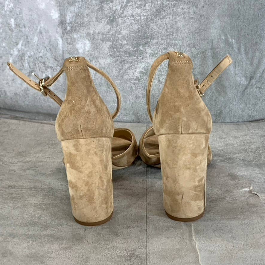 SAM EDELMAN Women's Oatmeal Yancy Ankle-Strap Block-Heel Sandals SZ 10