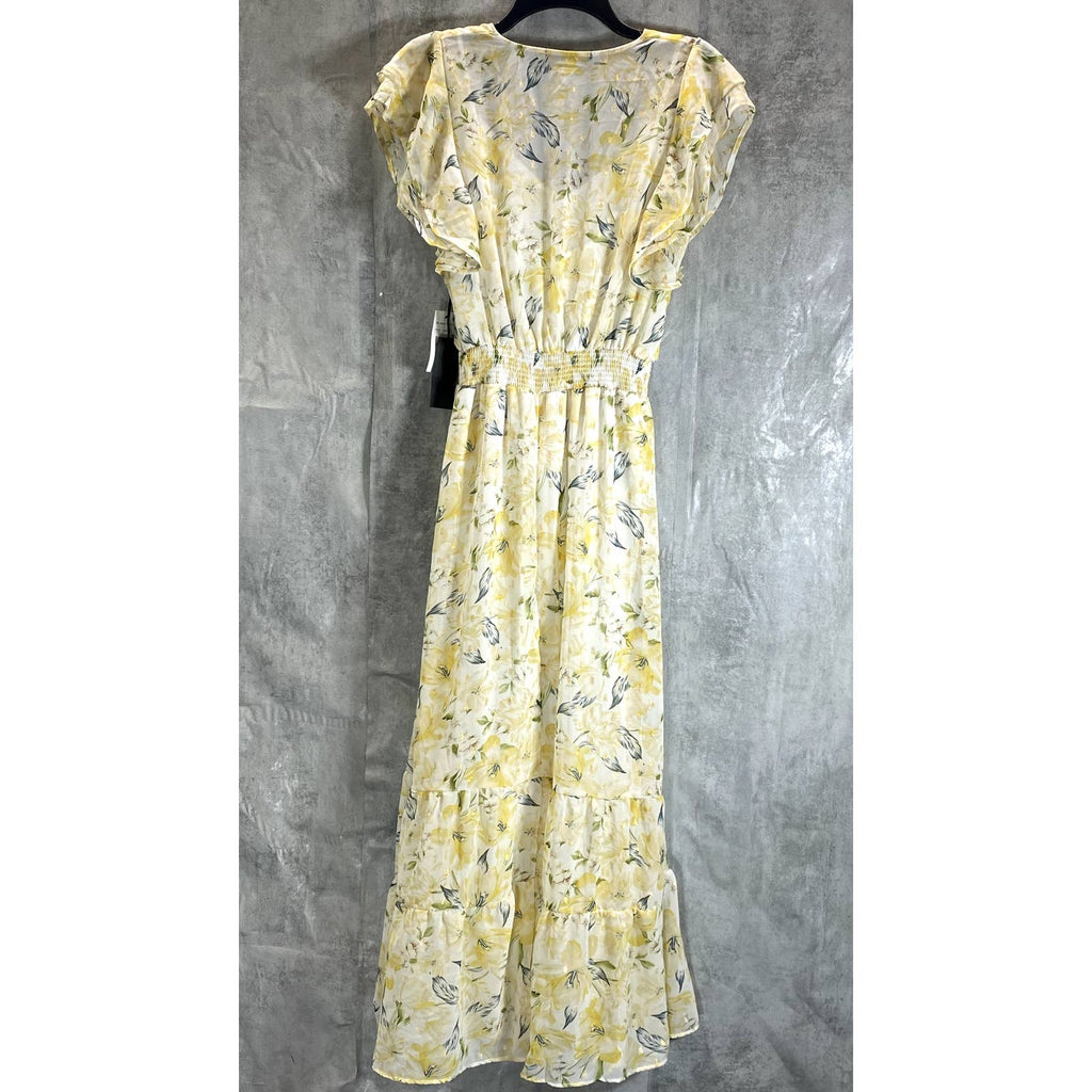 BLACK TAPE Women's Gold Lily Women's Faux-Wrap Smocked Flutter Sleeve Dress SZ M