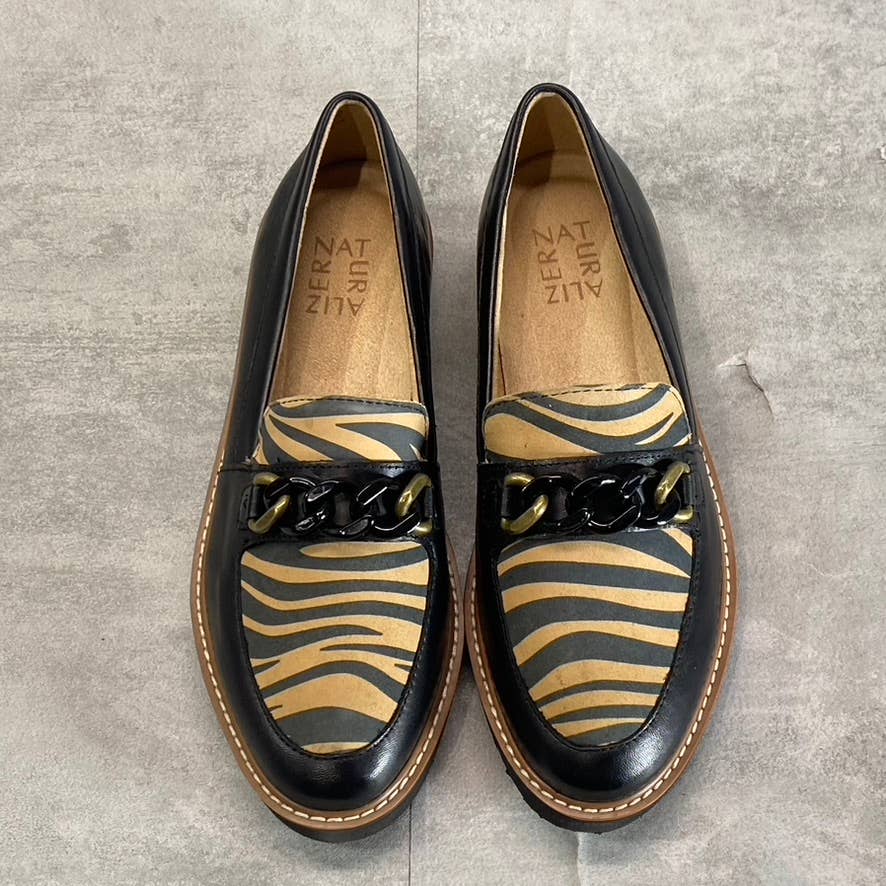 NATURALIZER Women's Black-Creme Zebra Print Chain-Detail Agnes Slip-On Loafers