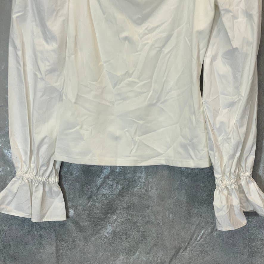 INC INTERNATIONAL CONCEPTS Women's Washed White Square-Neck Ruffled Top SZ XS