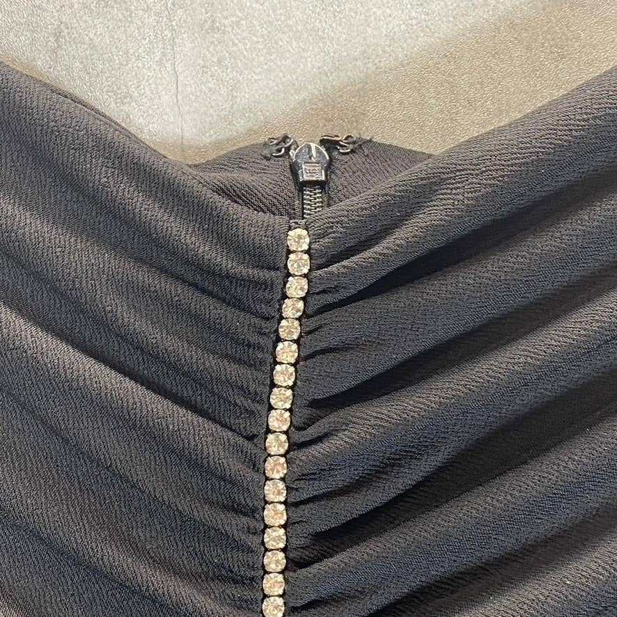 CALVIN KLEIN Women's Black Ruched Rhinestone Embellished Knee-Length Dress SZ 12