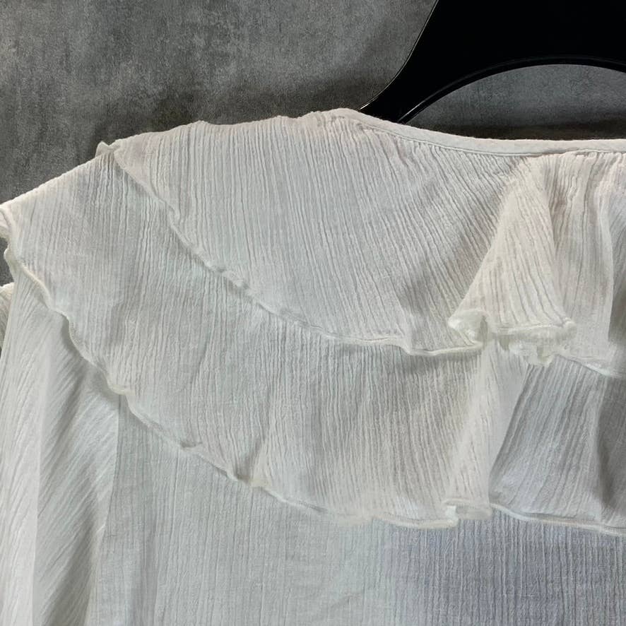 INC INTERNATIONAL CONCEPTS Women's Bright White V-Neck Double-Ruffle Top SZ M