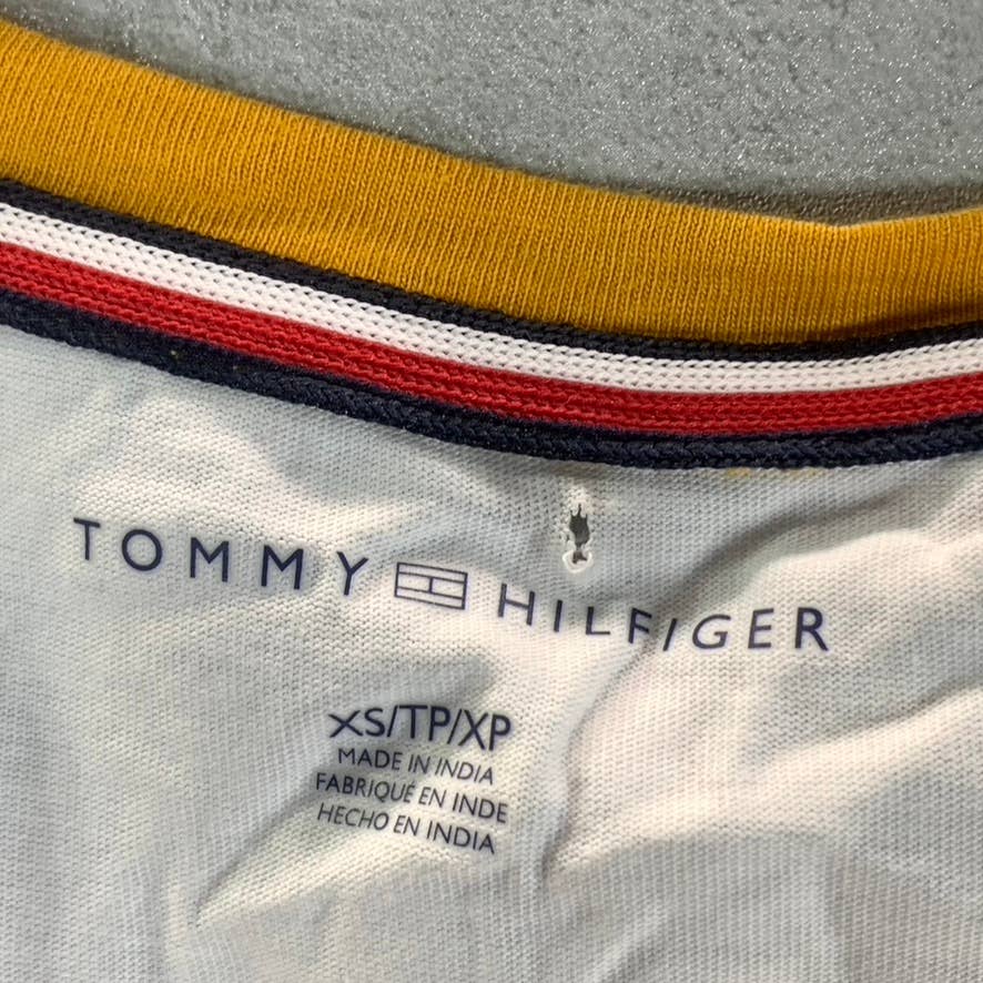 TOMMY HILFIGER Women's White-Gold Crewneck Cotton Raglan-Sleeve Graphic Top SZXS