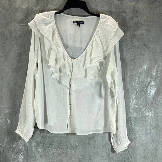 INC INTERNATIONAL CONCEPTS Women's Bright White V-Neck Double-Ruffle Top SZ M