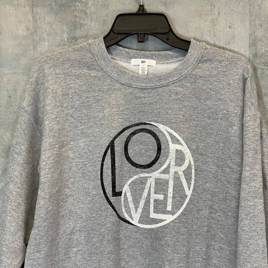BP. Women's Gray Ying Yang Lover Graphic Crewneck Pullover Sweater SZ M