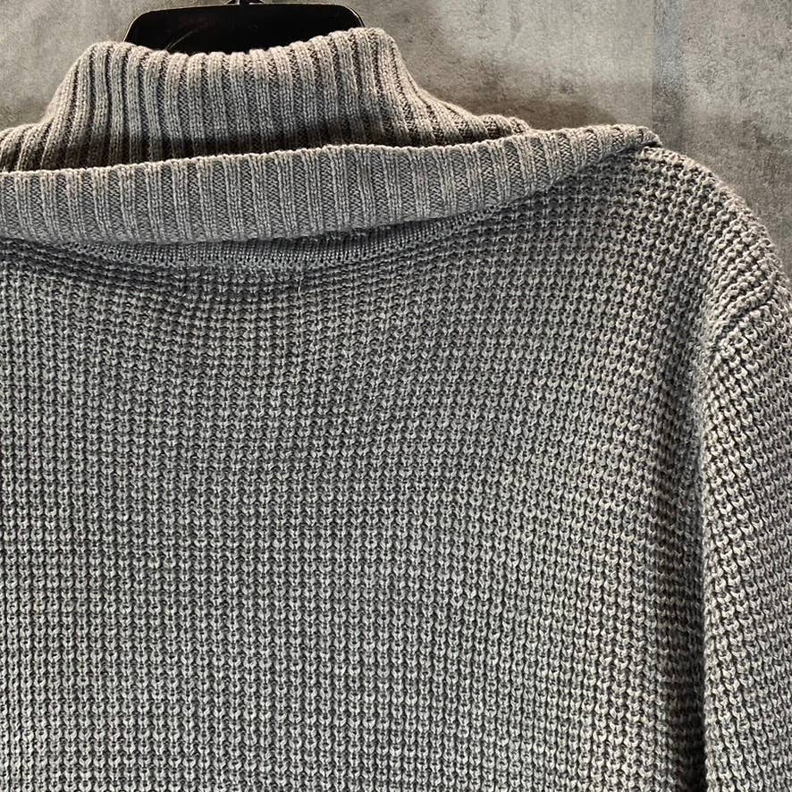CALVIN KLEIN Women's Heather Granite Buttoned Cowl-Neck Curved-Hem Sweater SZ L