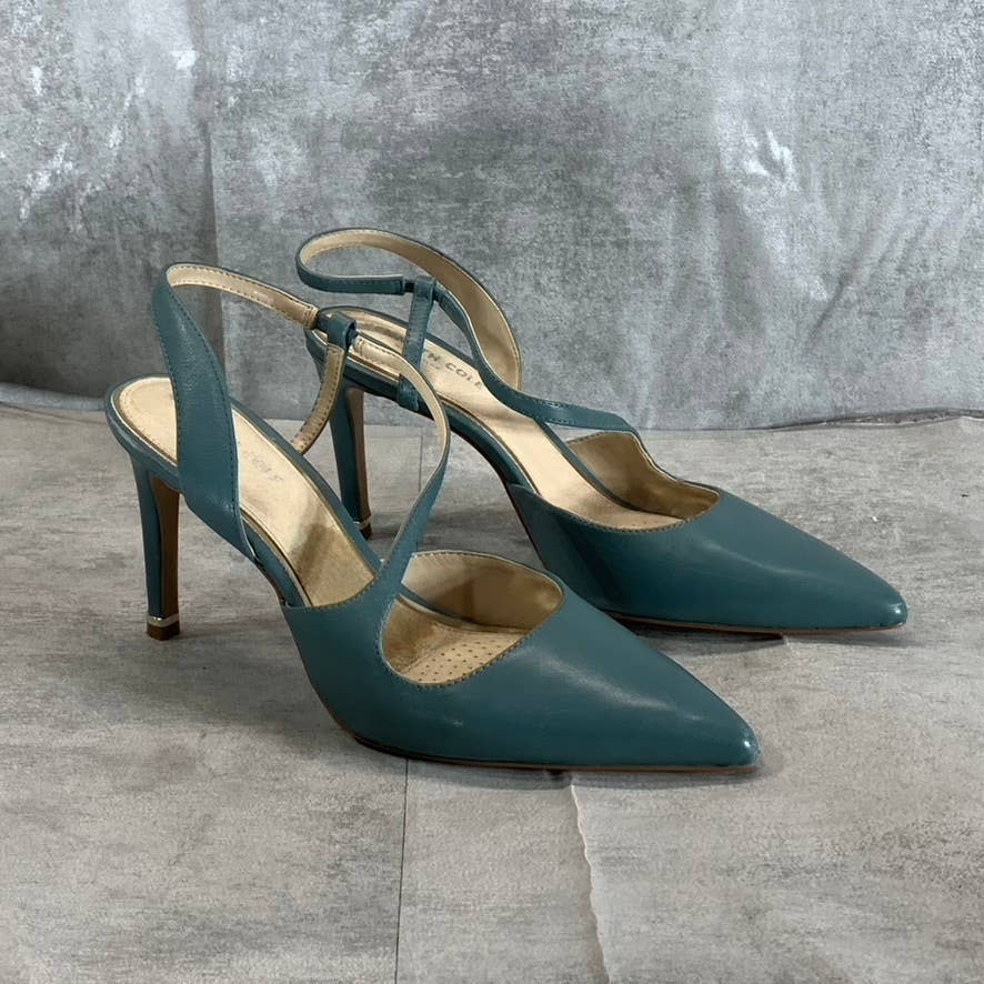 KENNETH COLE NEW YORK Women's Sea Green Leather Riley 85 Asymmetrical Pumps SZ 8