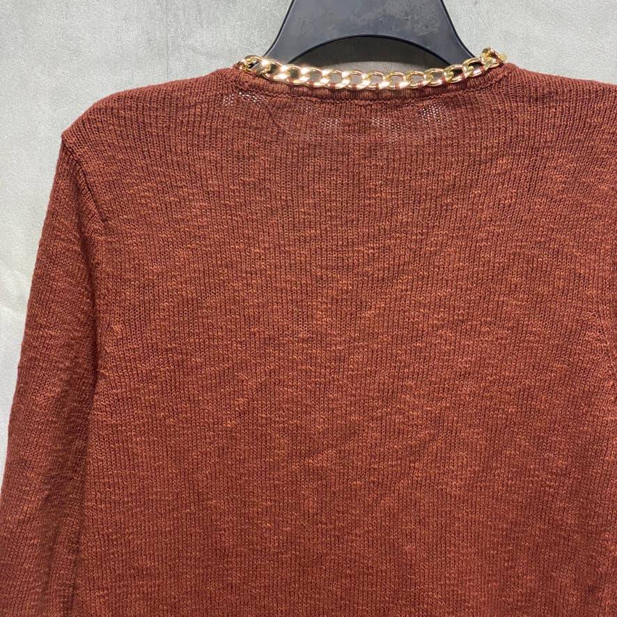 INC INTERNATIONAL CONCEPTS Deep Sienna Chain-Embellished Long Sleeve Tunic Pullover Sweater SZ M