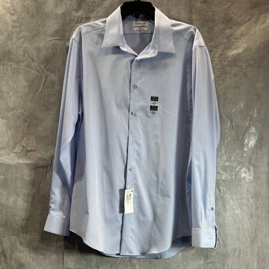 CALVIN KLEIN STEEL Men's Blue Slim-Fit Herringbone Dress Shirt SZ 17 34/35(XL)