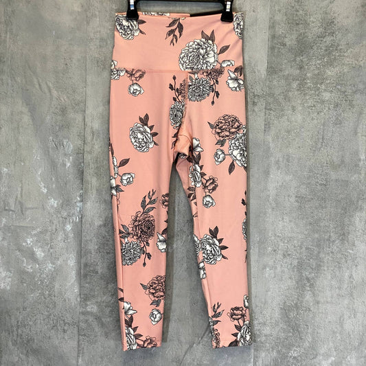 KAY UNGER Women's Pretty Peony Peach Floral Print High-Rise Pull-On Leggings SZ S