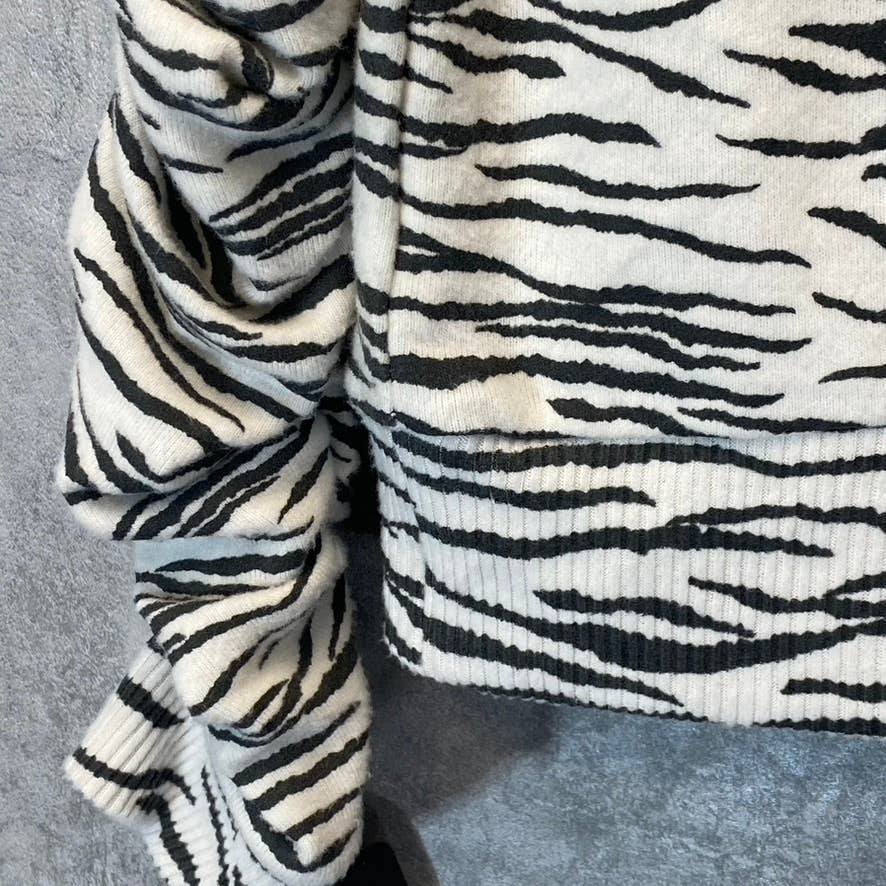 CHASER Women's Black-White Zebra Print Shirred Long Sleeve Crewneck Sweatshirt SZ S