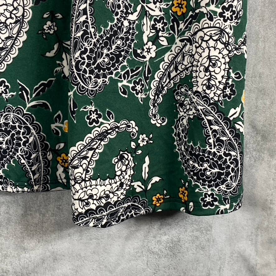 24SEVEN Comfort Apparel Women's Green Paisley-Print Scoop-Neck Long-Sleeve Dress