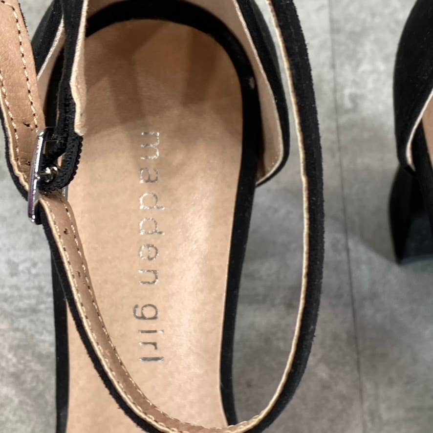 MADDEN GIRL Women's Black Fabric Bella Two-Piece Block-Heel Sandals SZ 7