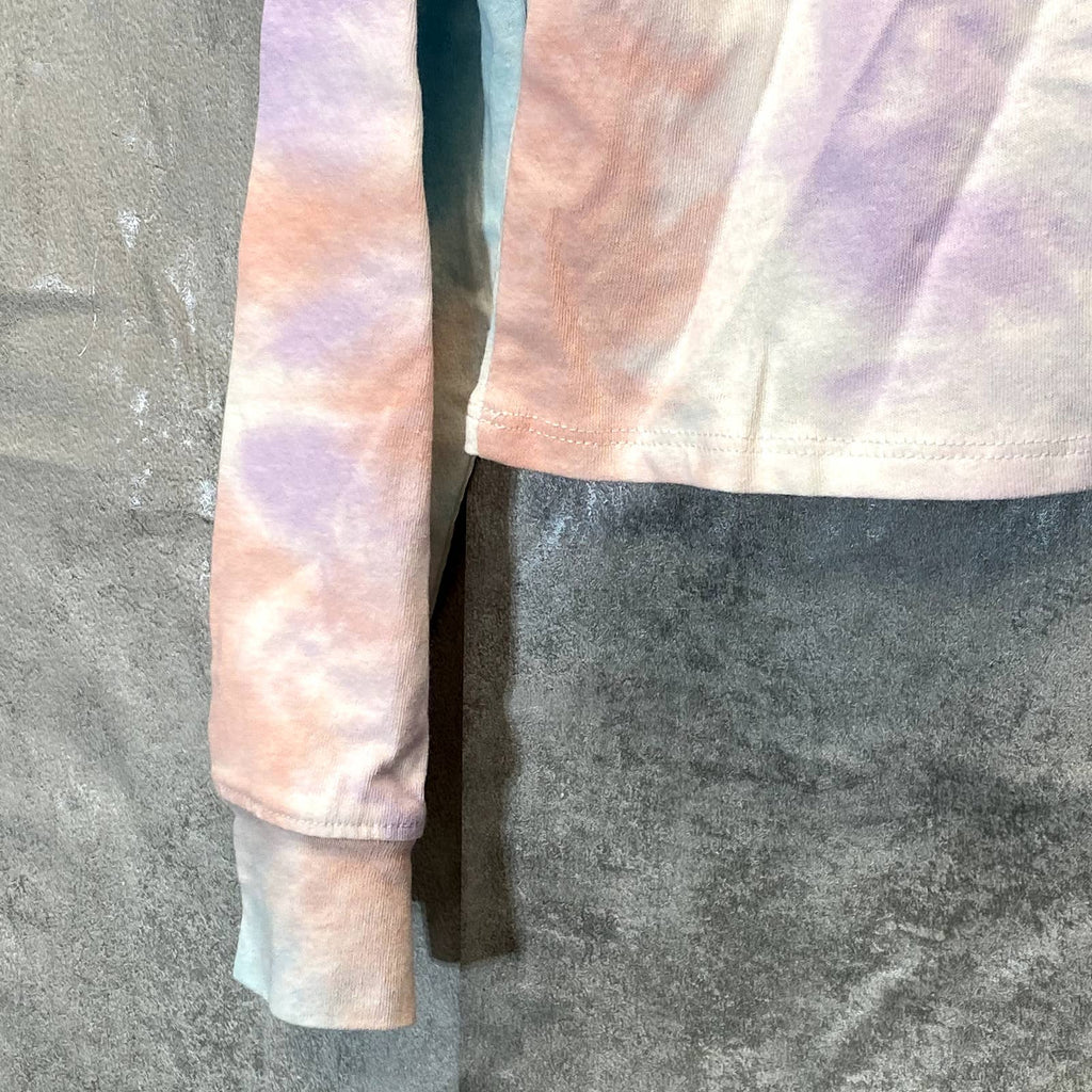 ALL IN FAVOR Women's Purple Peach Tie-Dye Be Nice Crewneck Crop Top SZ S