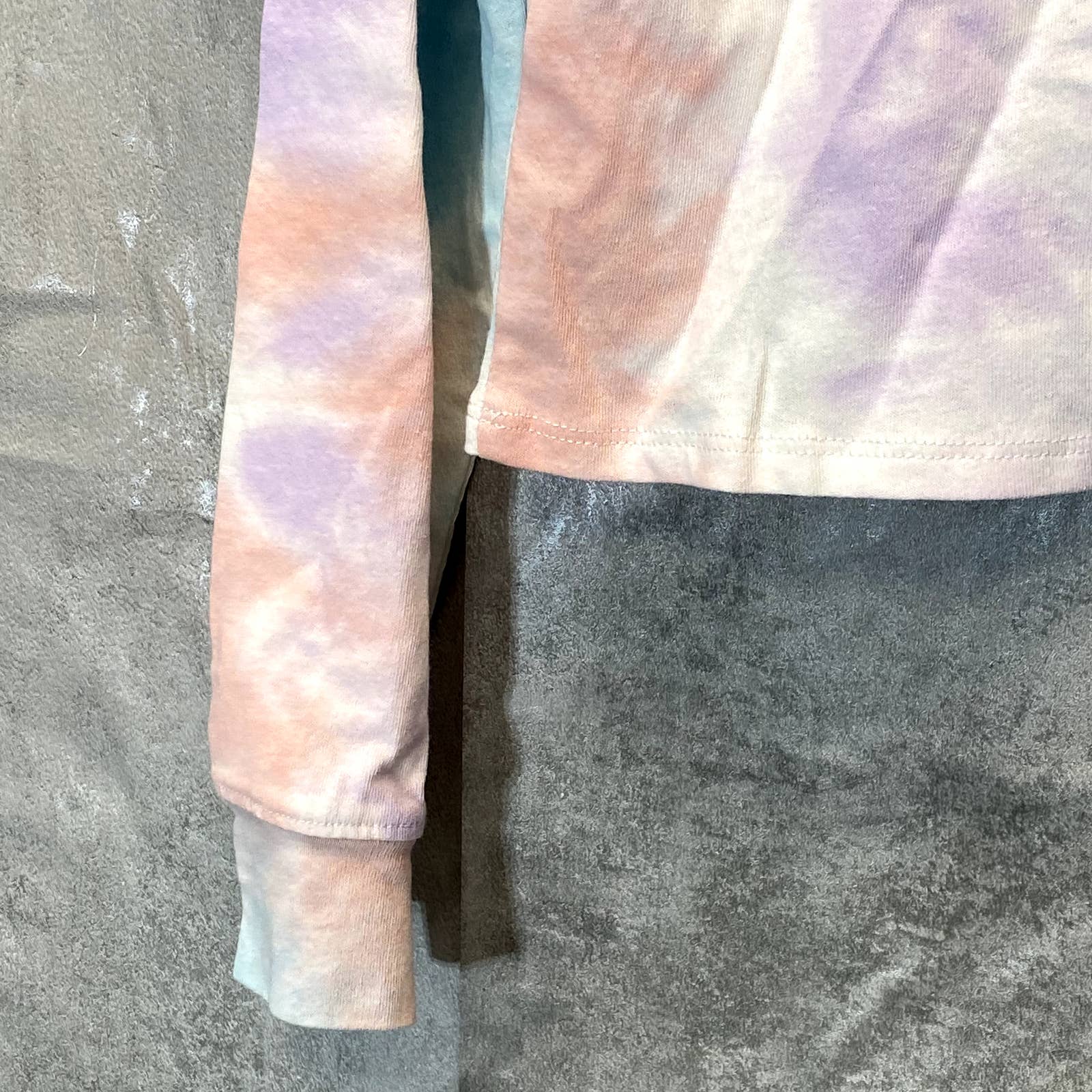 ALL IN FAVOR Women's Purple Peach Tie-Dye Be Nice Crewneck Crop Top SZ S