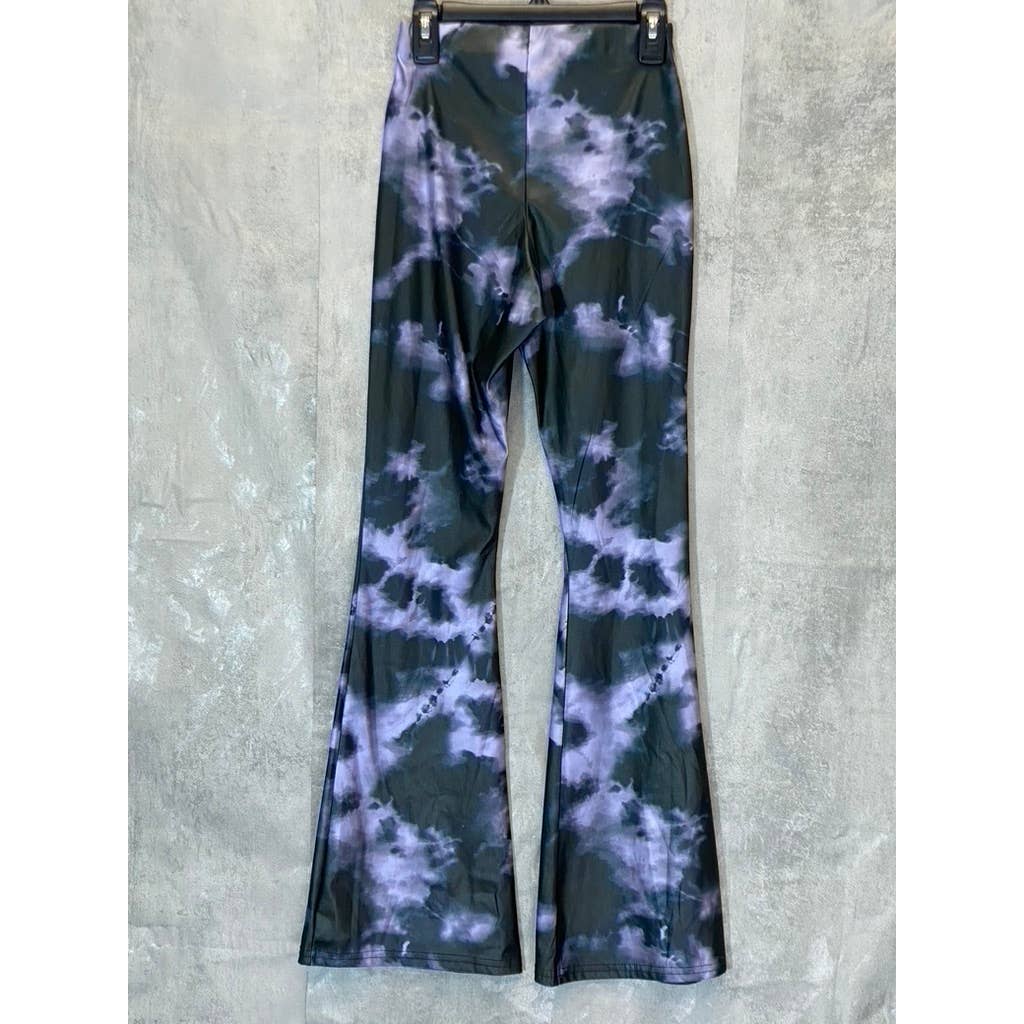 TOPSHOP Women's Petite Black/Purple Tie-Dye Wide Leg Pull-on Pants SZ 4