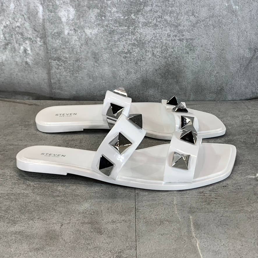 STEVEN NEW YORK Women's White Aleena Studded Square-Toe Sandals SZ 6